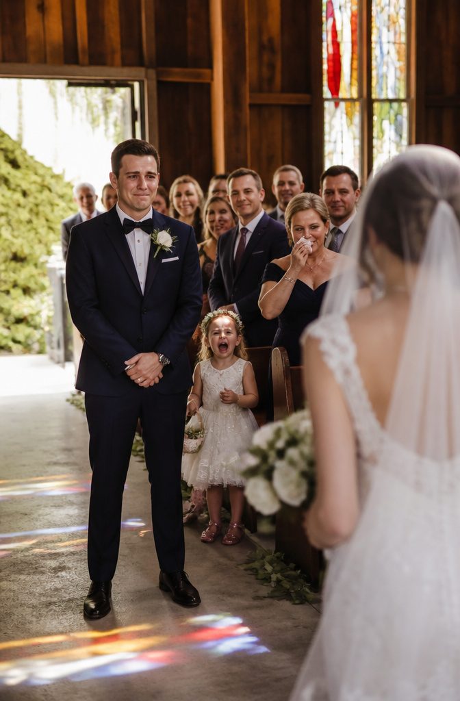 Luxury Wedding Photography: Styles and Services That Define the Field 2 A groom watches his bride walk down the aisle with tears in his eyes.