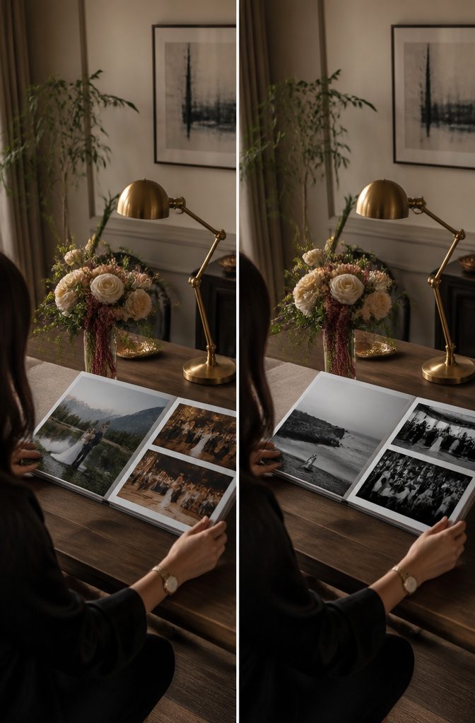 Luxury Wedding Photography: Styles and Services That Define the Field 8 A collection of wedding photographs showcasing different lighting conditions.