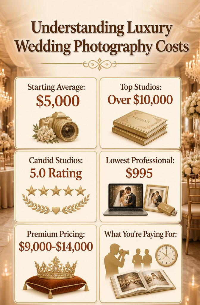 Luxury Wedding Photography: Styles and Services That Define the Field 6 An infographic detailing the costs associated with luxury wedding photography.
